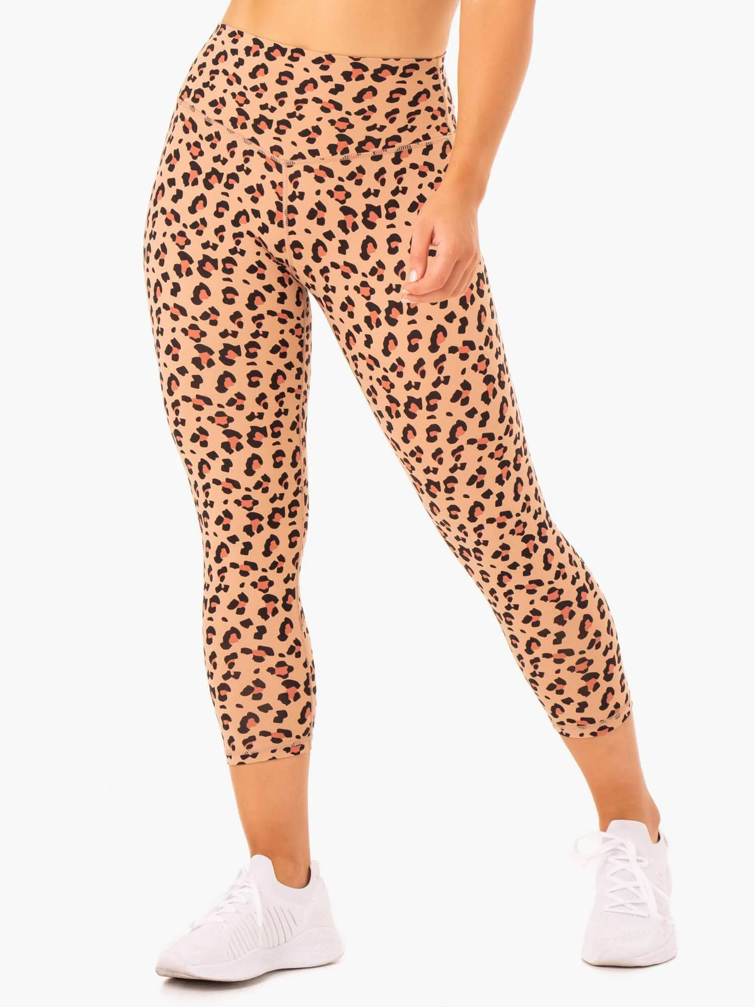 Hybrid 7/8 Leggings - Tan Leopard Moisture Management Tall Fit Double Layer