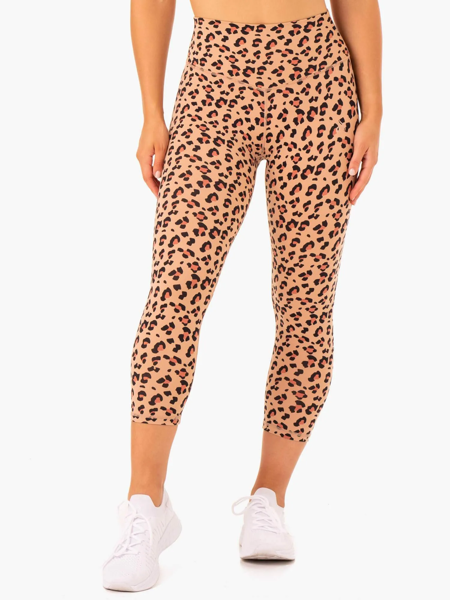 Hybrid 7/8 Leggings - Tan Leopard Hiking Trail Mesh Panel