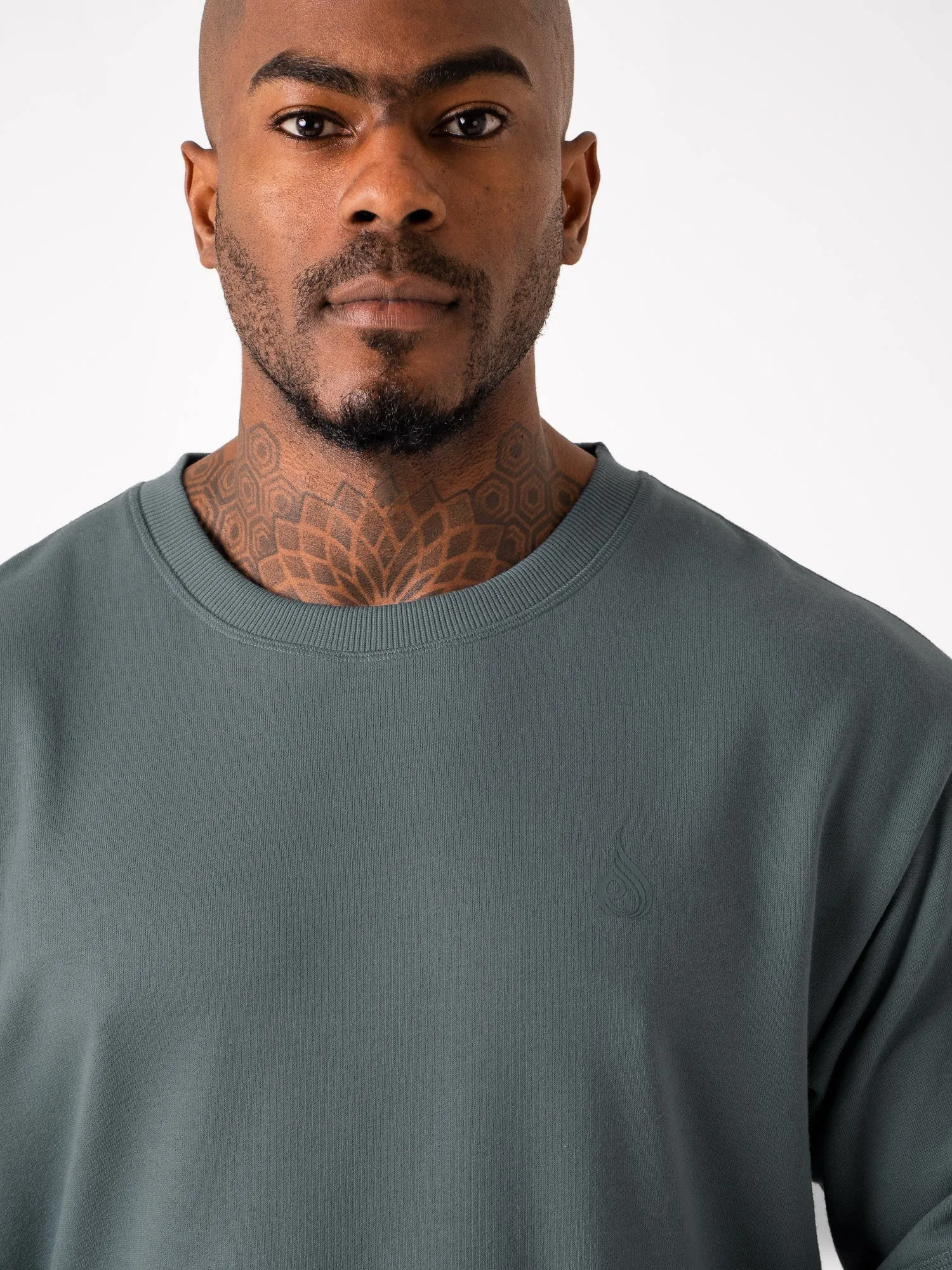 Stretching Fit high waisted Throwback Fleece Oversized T-Shirt - Petrol