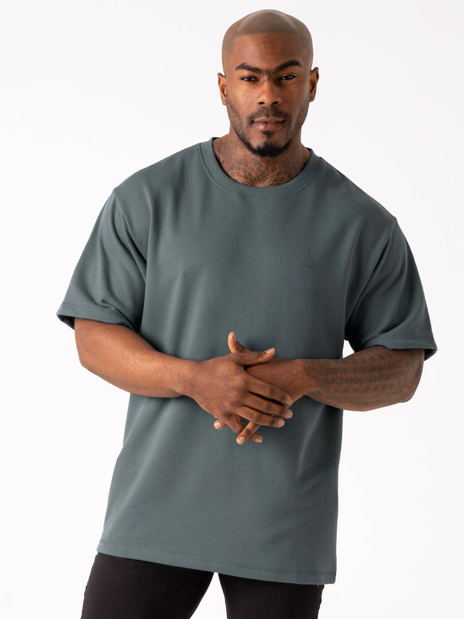 StretchWaistband high waisted Throwback Fleece Oversized T-Shirt - Petrol