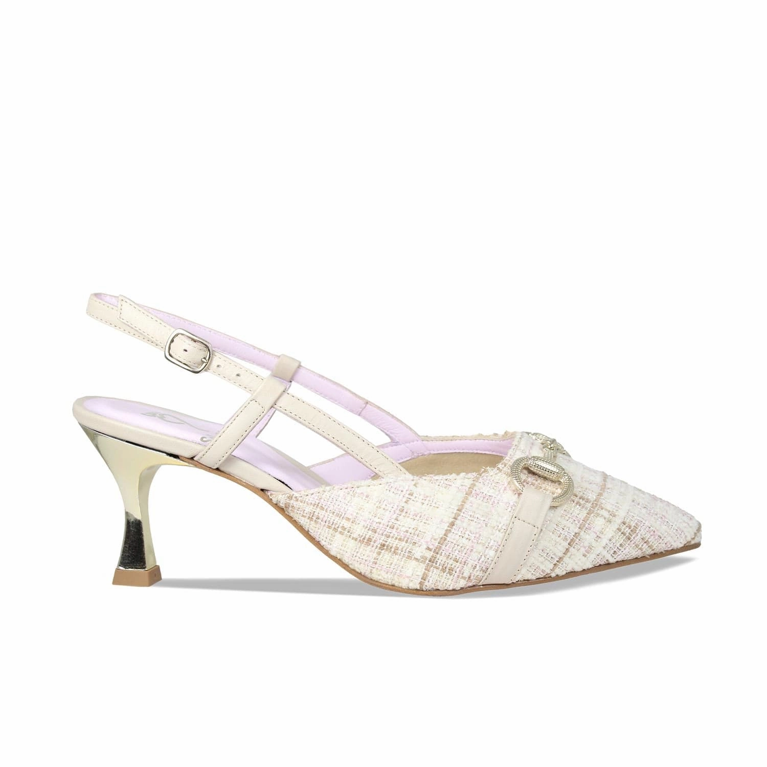 Addison: Cream Tweed & Leather Leather Heeled Sandals