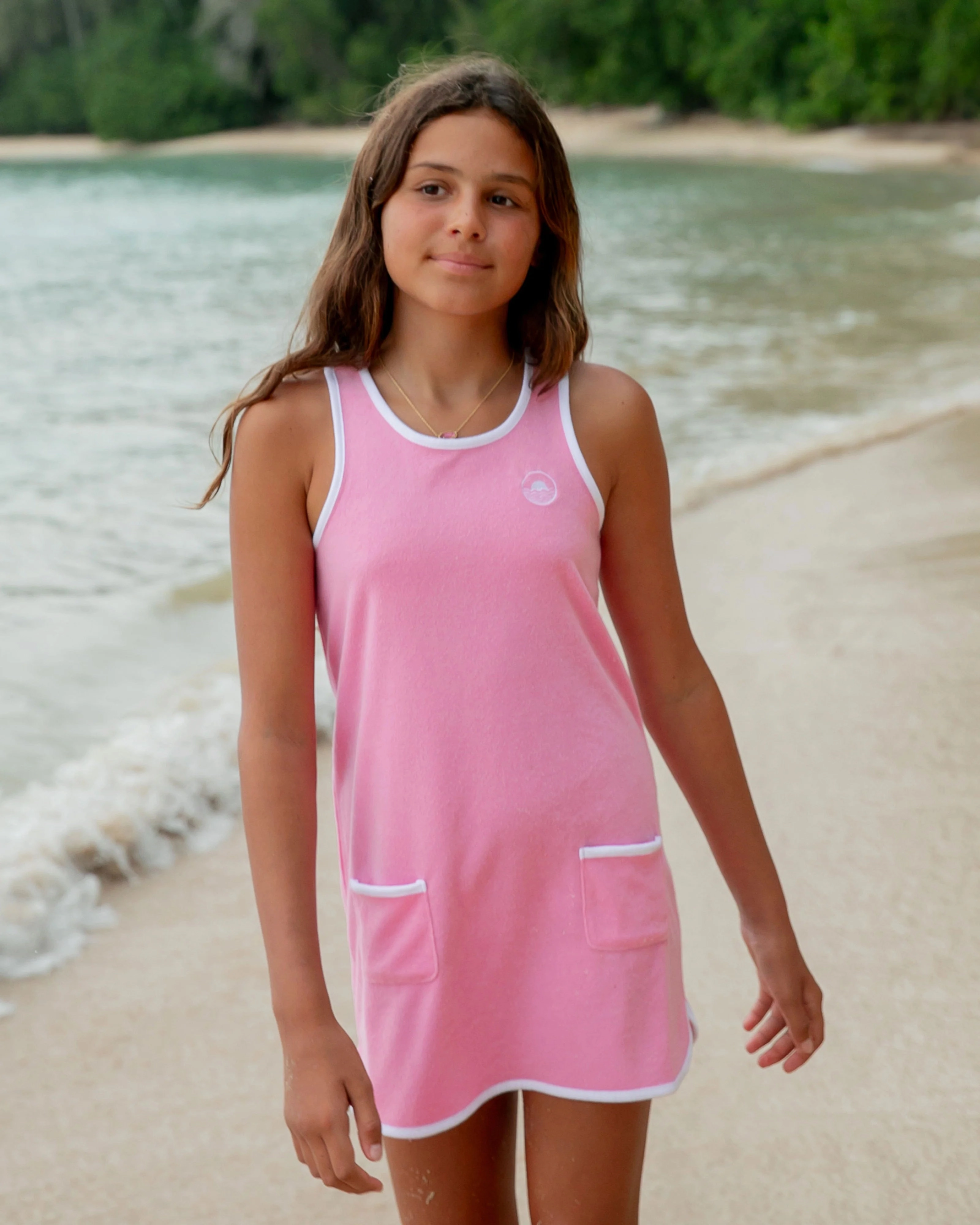 color - fast Faux fur kids' clothing Clear Skies Ringer Tank Dress - Carnation Pink