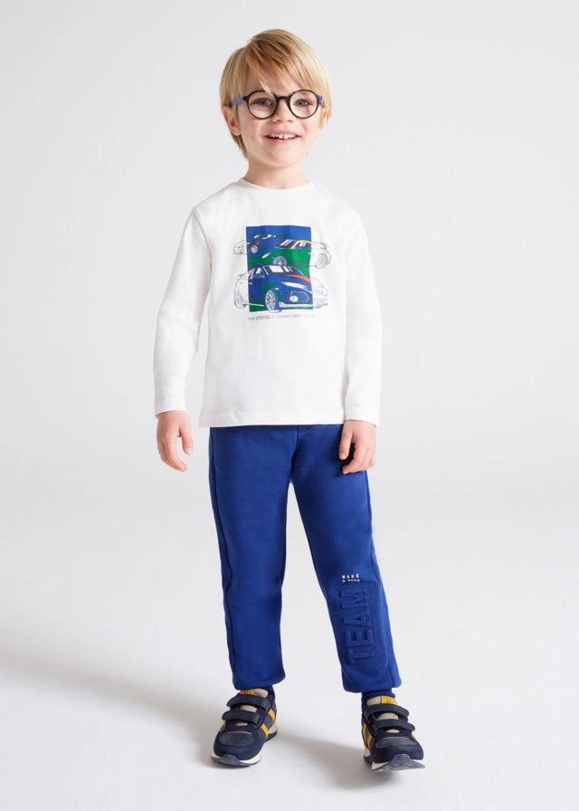 Mayoral 4587-038 Kids Long Embossed Tracksuit Pants - Cobalt Iridescent kids' apparel Stretchy