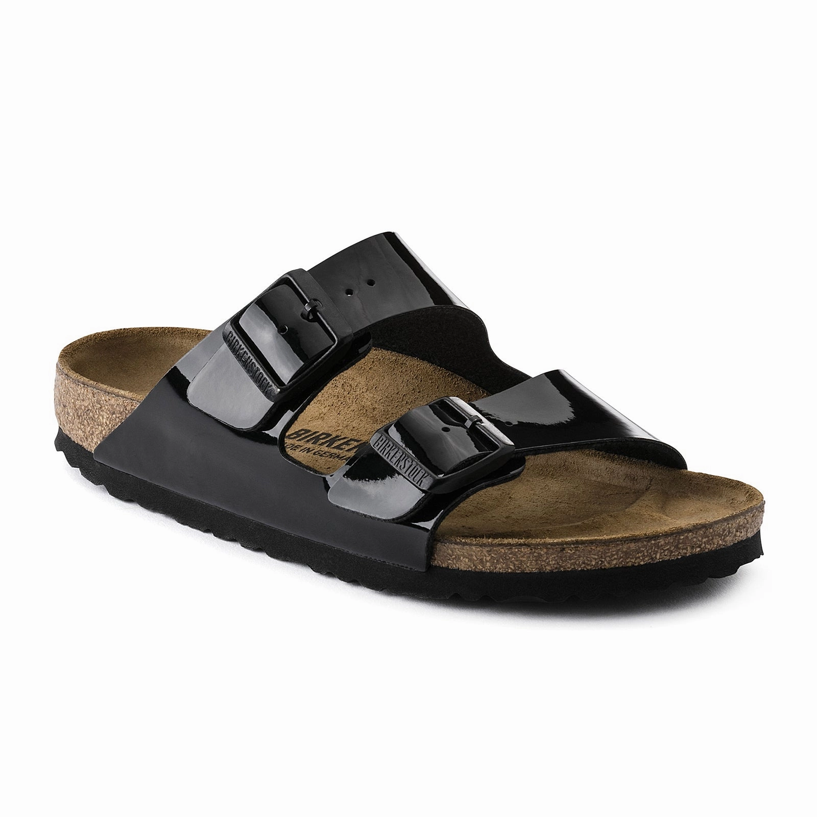 Birkenstock Arizona Narrow Slide Sandal (Women) - Black Patent Birko-Flor Agility Handmade