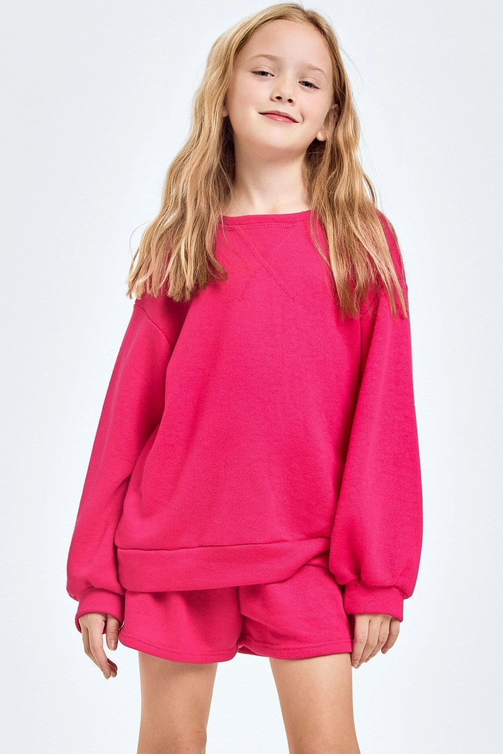 Loose Hot Pink Cotton French Terry Sweatshirt & Shorts Set