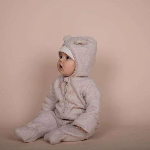 HUTTELIHUT Kids Allie Suit with Ears in Wool Fleece - Ocre Fall Weekend wear for kids