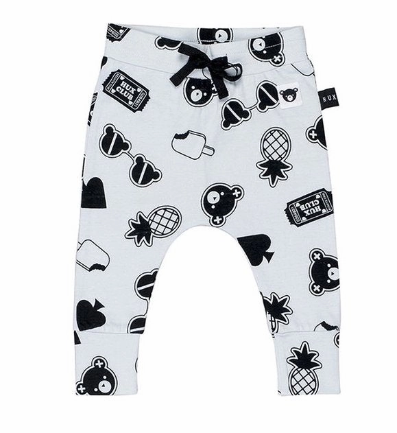Jungle themed clothes for kids machine - washable Huxbaby HB960 Patches Drop Crotch Pant Sky