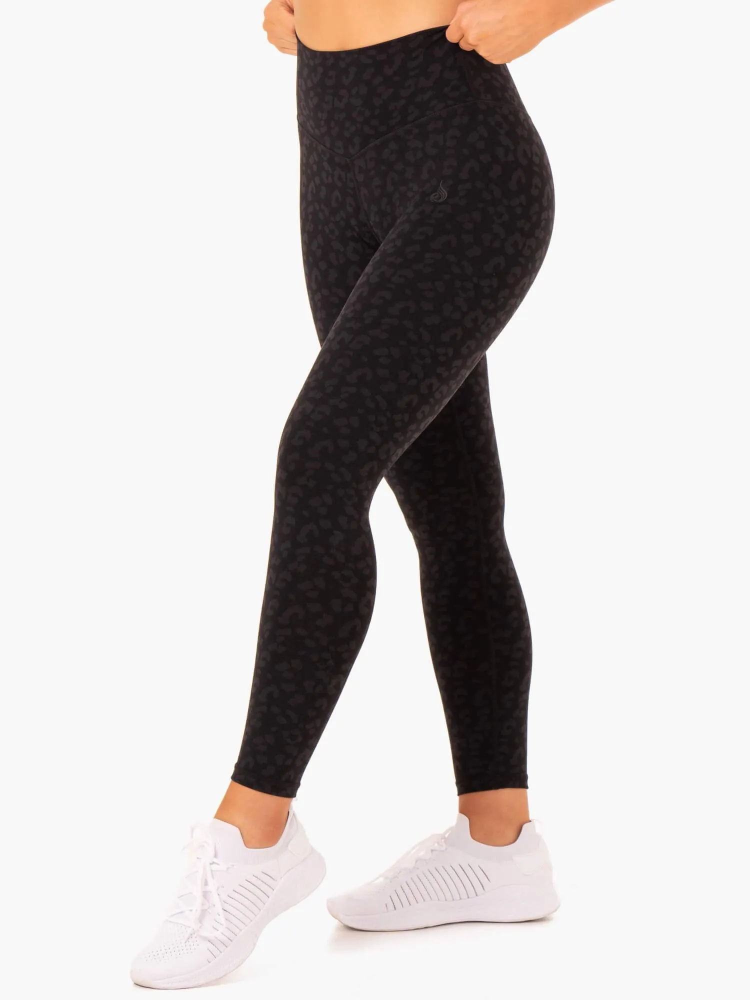 Hybrid Full Length Leggings - Black Leopard Double Layer Maternity Wear