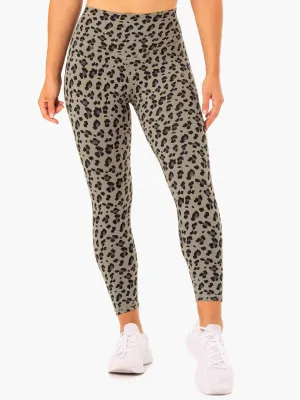 Stretch Fit Outdoor Lover Hybrid Full Length Leggings - Khaki Leopard