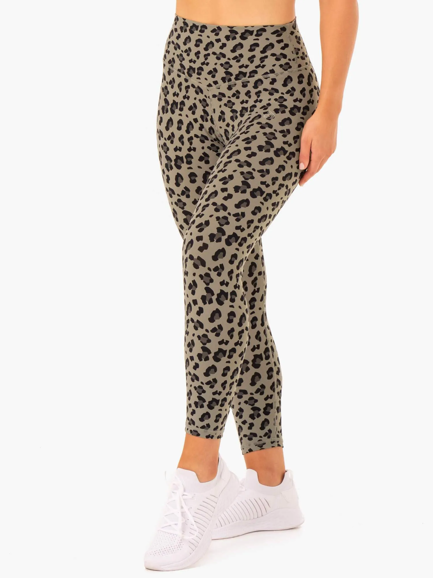 Sporty Fit Hybrid Full Length Leggings - Khaki Leopard