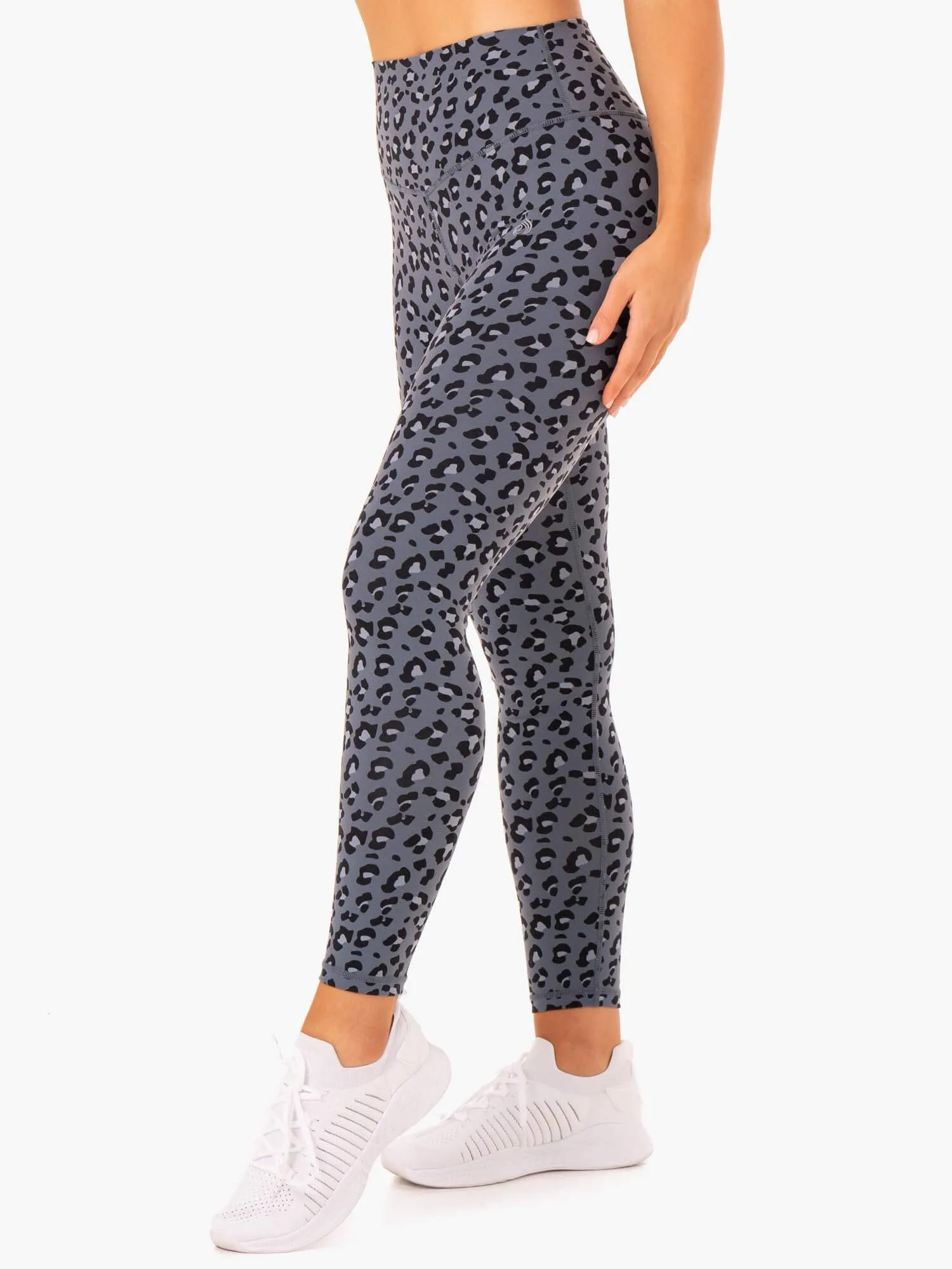Active Essential Flexible Wear City Walk Hybrid Full Length Leggings - Steel Blue Leopard