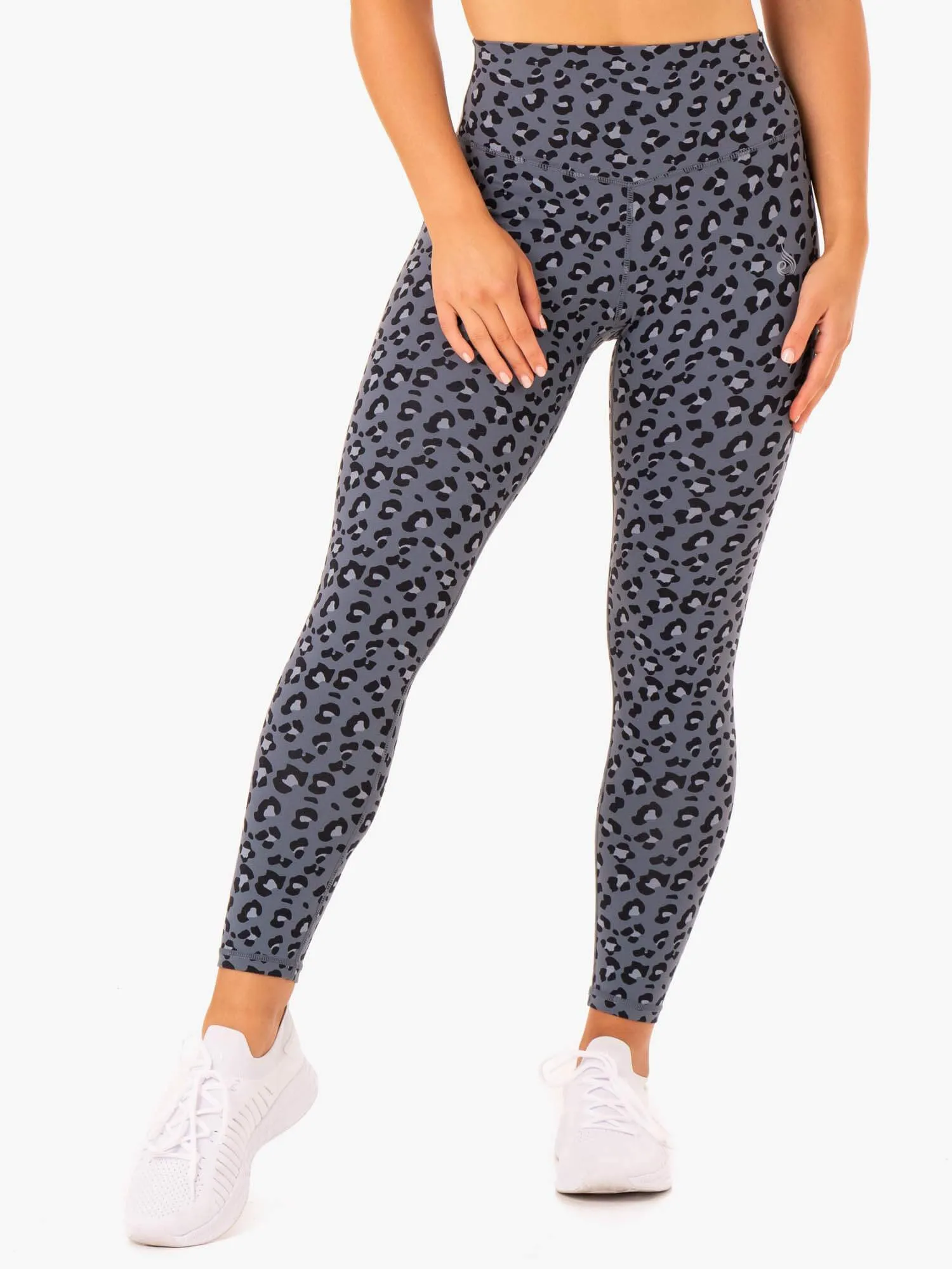 Hybrid Full Length Leggings - Steel Blue Leopard For Teens Breathable Fabric
