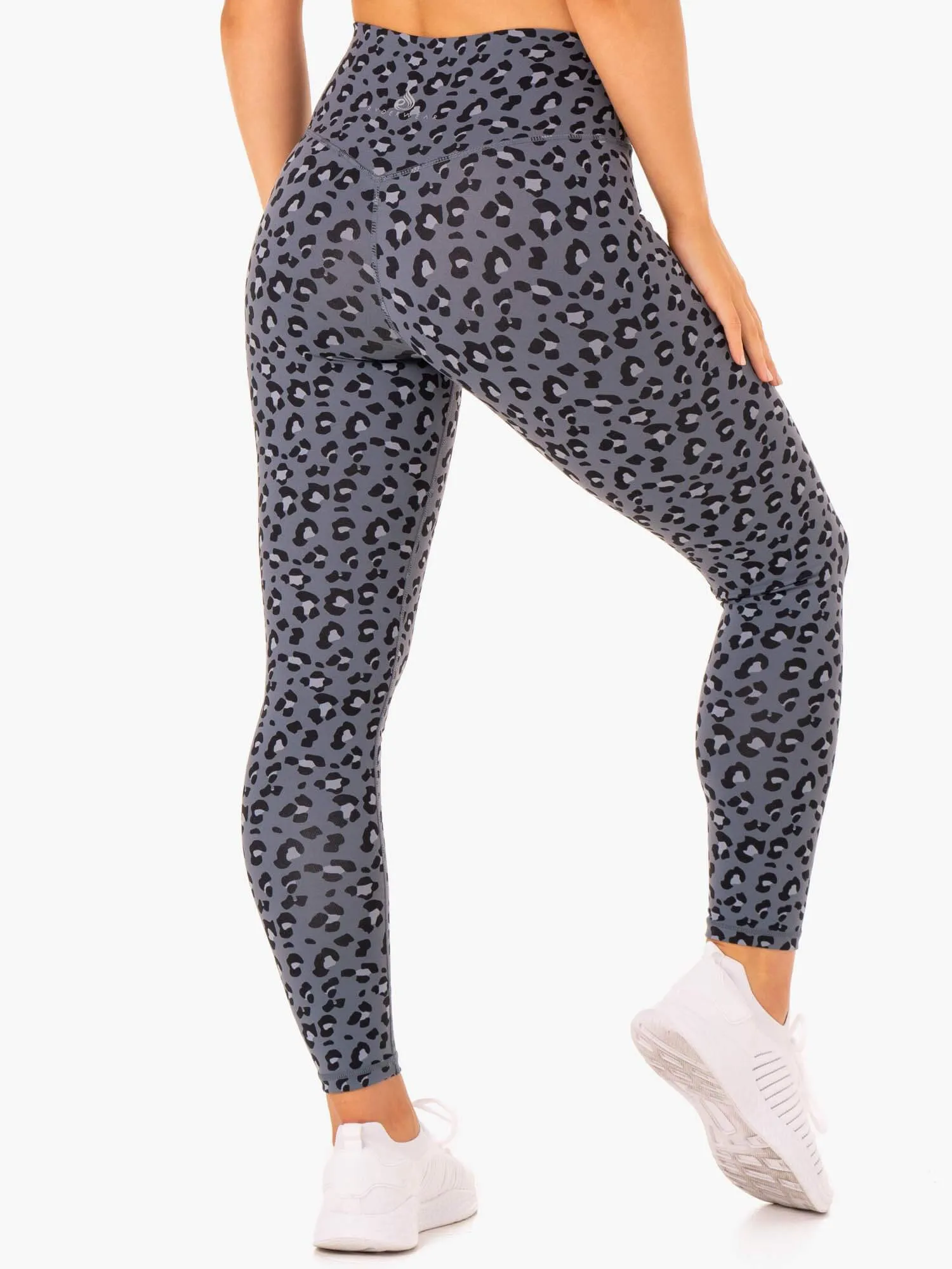 Chill Day Soft Comfort Fit Hybrid Full Length Leggings - Steel Blue Leopard