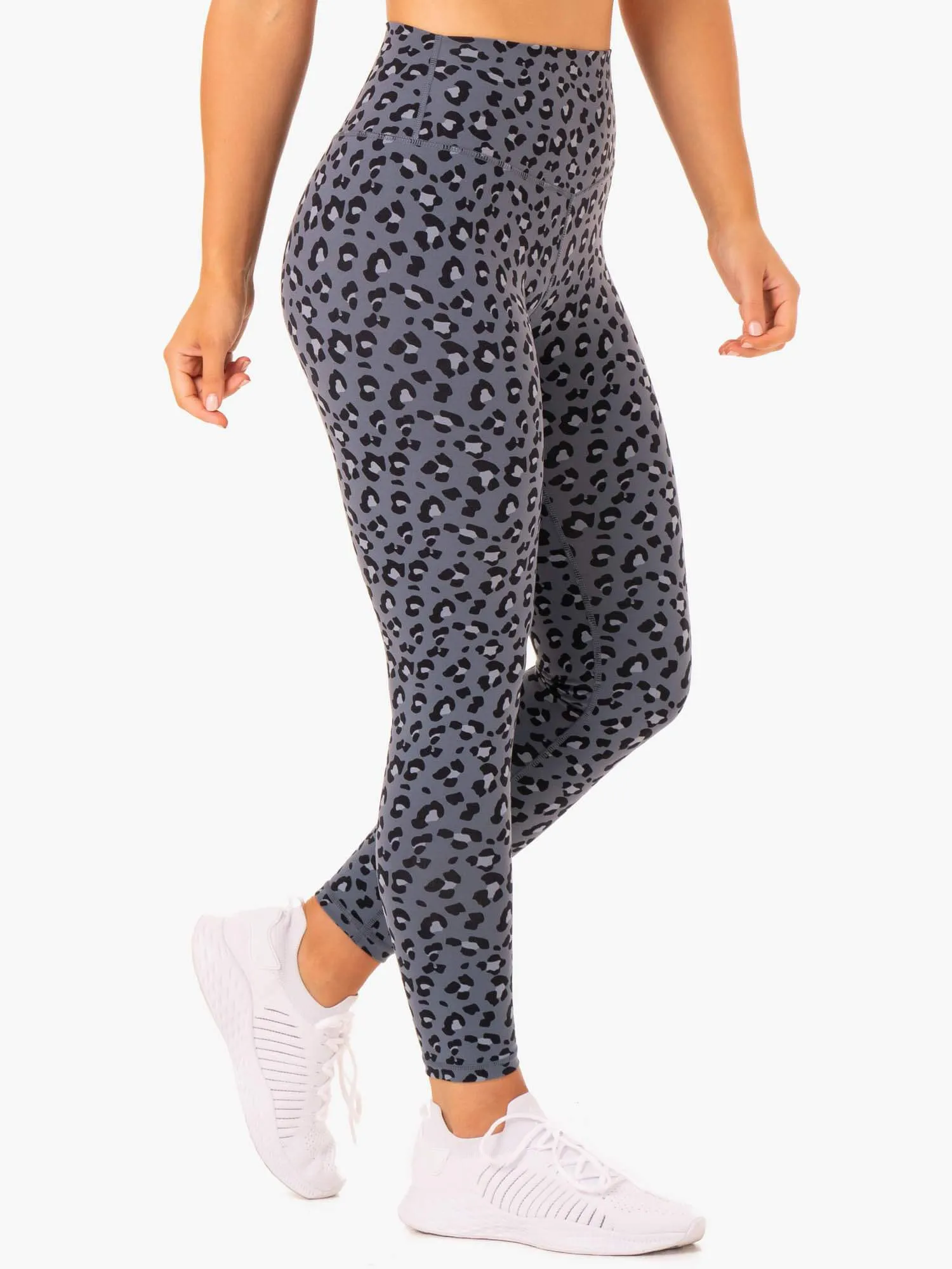 Trendy Layer Hybrid Full Length Leggings - Steel Blue Leopard