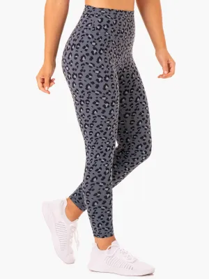 Trendy Layer Hybrid Full Length Leggings - Steel Blue Leopard