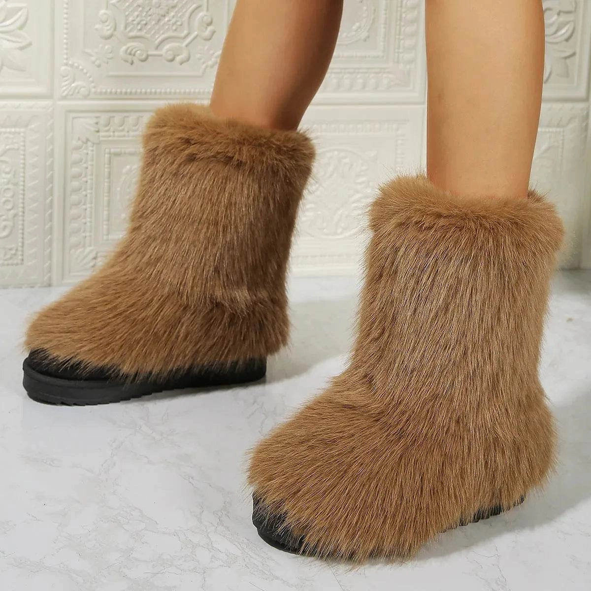 Fashion Long Plush Snow Boots Winter Warm Mid-tube Furry Cotton Shoes For Women Short Boot Cold Snap Boots Frost resistant