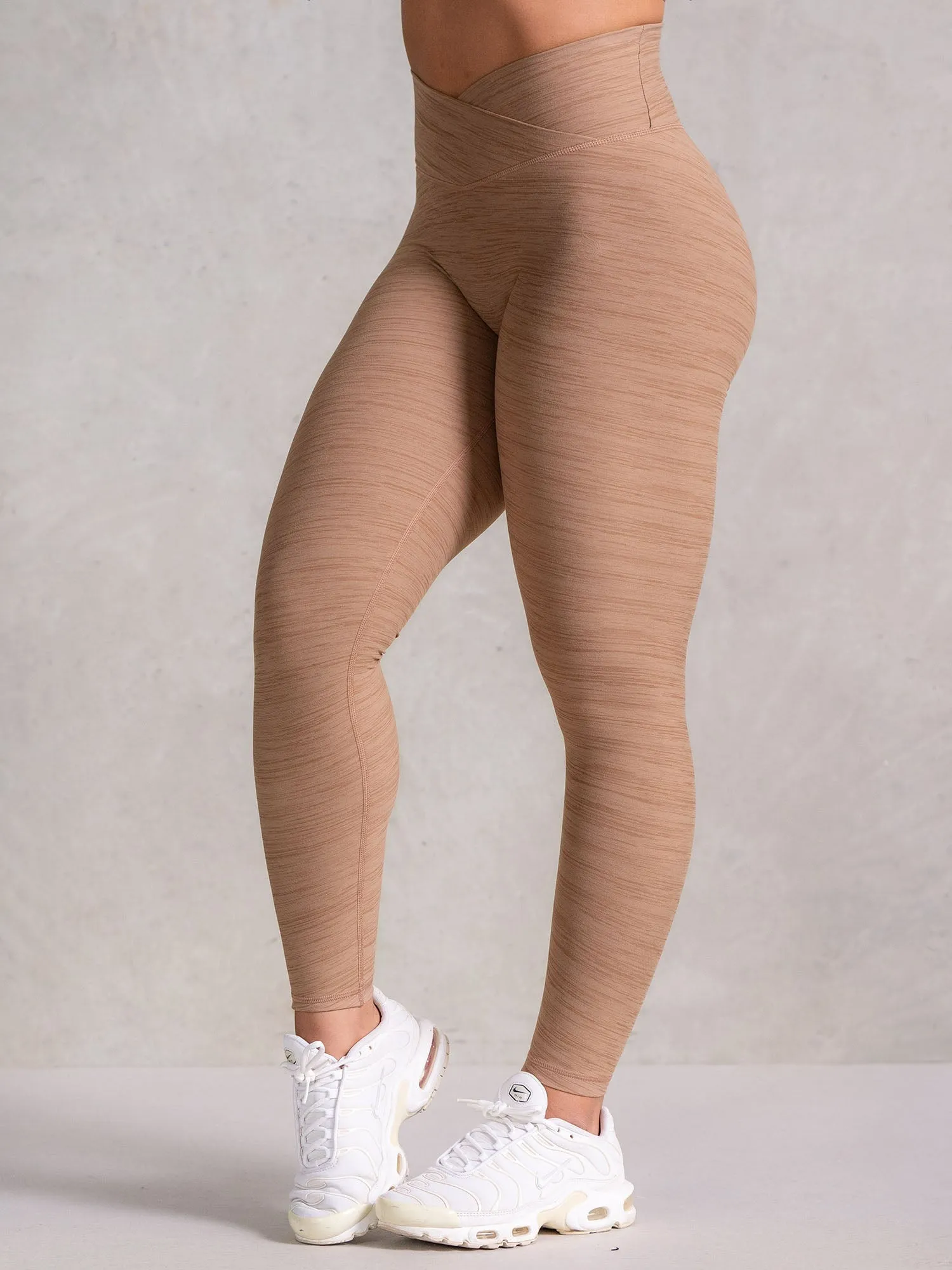 Breathable Fabric Morning Stretch Squat Proof Dance Practice Icon Cross Over Scrunch Leggings - Mocha Marl