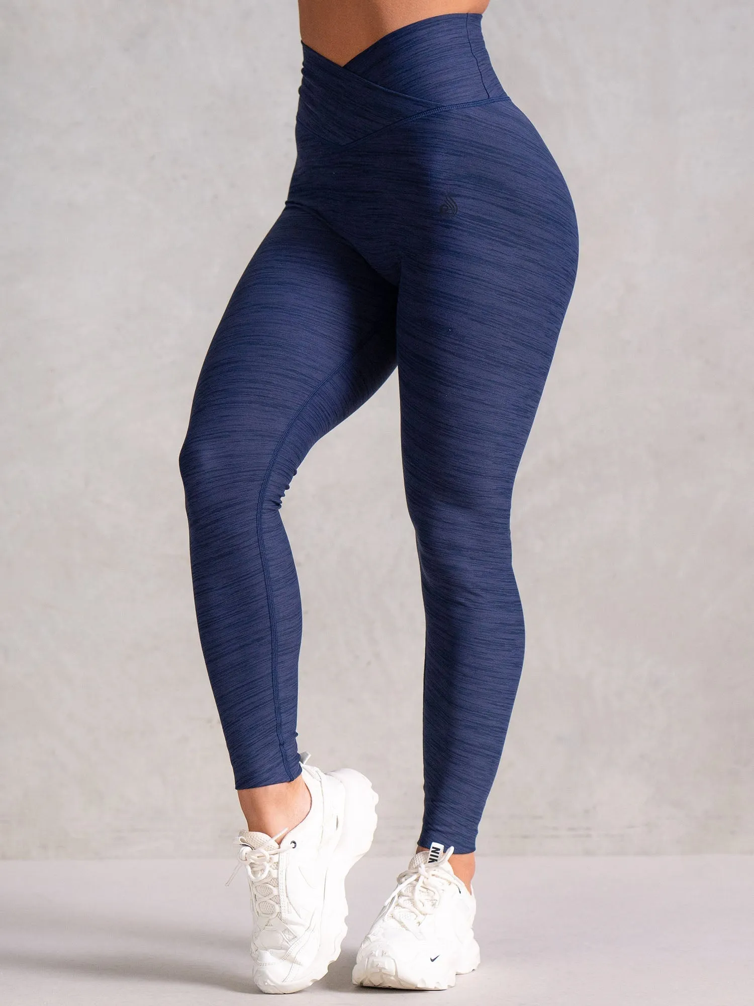 Budget Friendly Fade Resistant Icon Cross Over Scrunch Leggings - Navy Marl