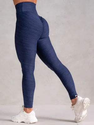 Hiking Trail Lightweight Material Icon Cross Over Scrunch Leggings - Navy Marl