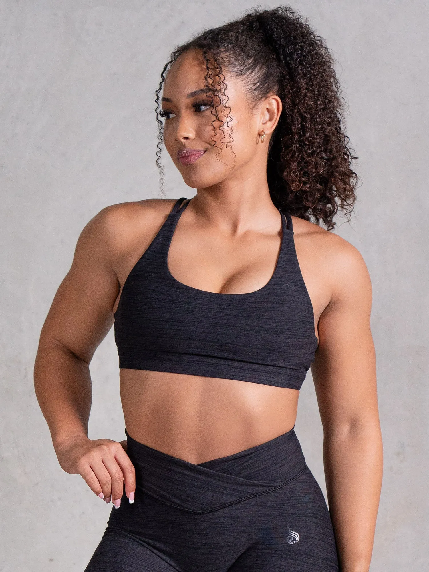 Layered Moisture Control Icon Scoop Neck Sports Bra - Black Marl