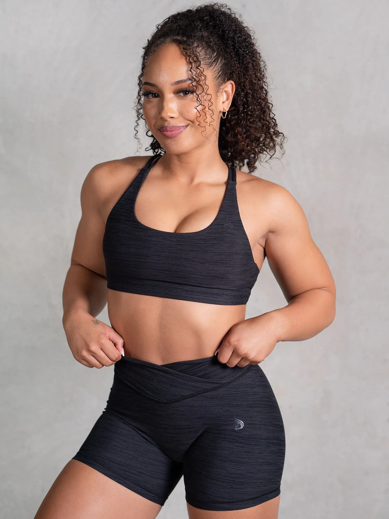 Underwear Soft Spandex Icon Scoop Neck Sports Bra - Black Marl
