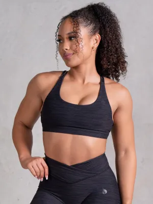 Layered Moisture Control Icon Scoop Neck Sports Bra - Black Marl