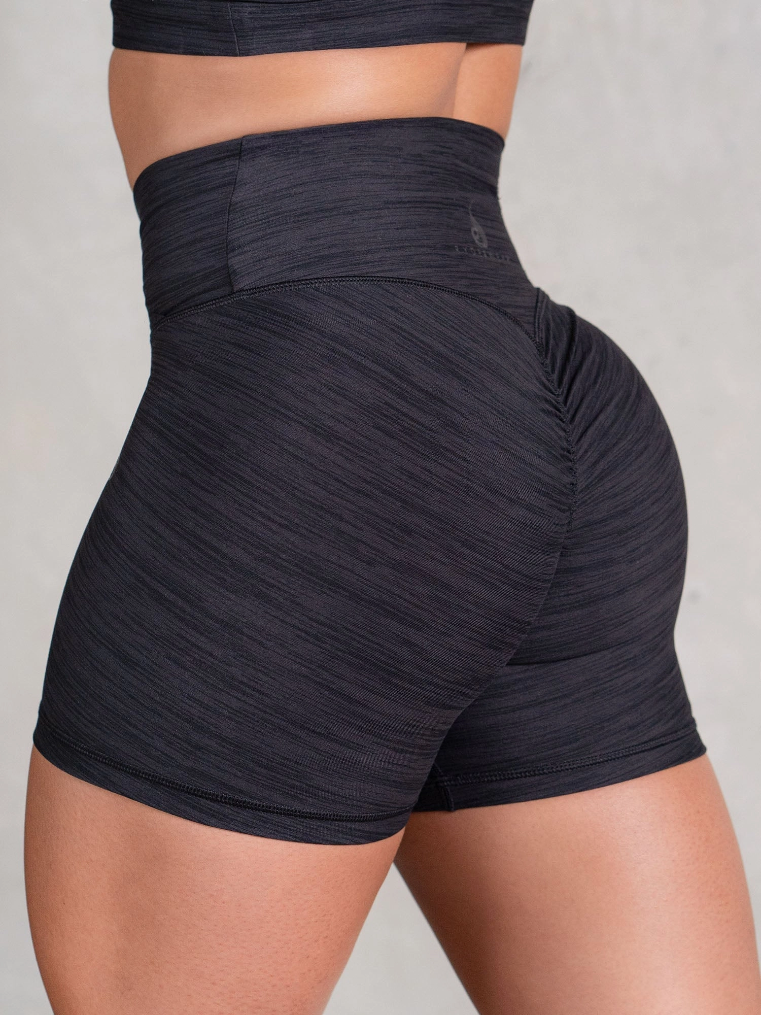 Icon Cross Over Scrunch Shorts - Black Marl shrink - resistant