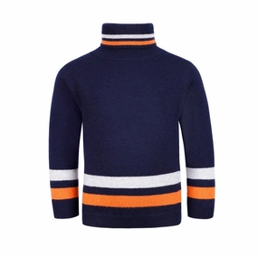 Il Gufo Baby Kids Blue Turtleneck w/ Gray and Orange Edges Hiking clothes for kids Autumn kids' outfits