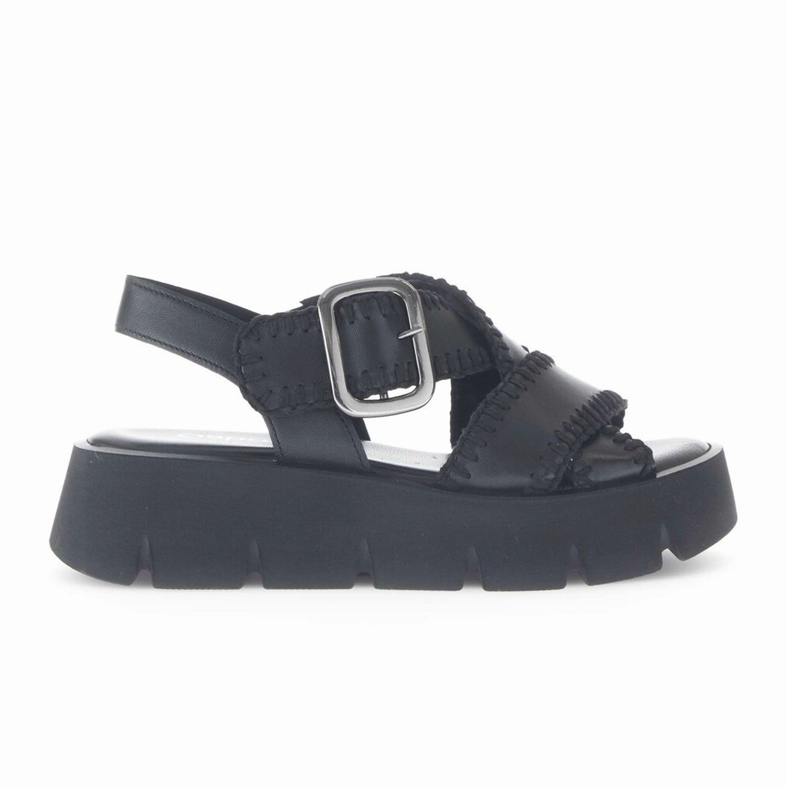 Anti Slip Edge Gabor 751 Stitch Platform Backstrap Sandal (Women) - Lamm Nappa/Schwarz