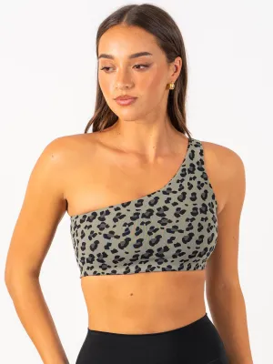 Snag Free Fabric Non-Slip Comfort Adapt One Shoulder Sports Bra - Khaki Leopard