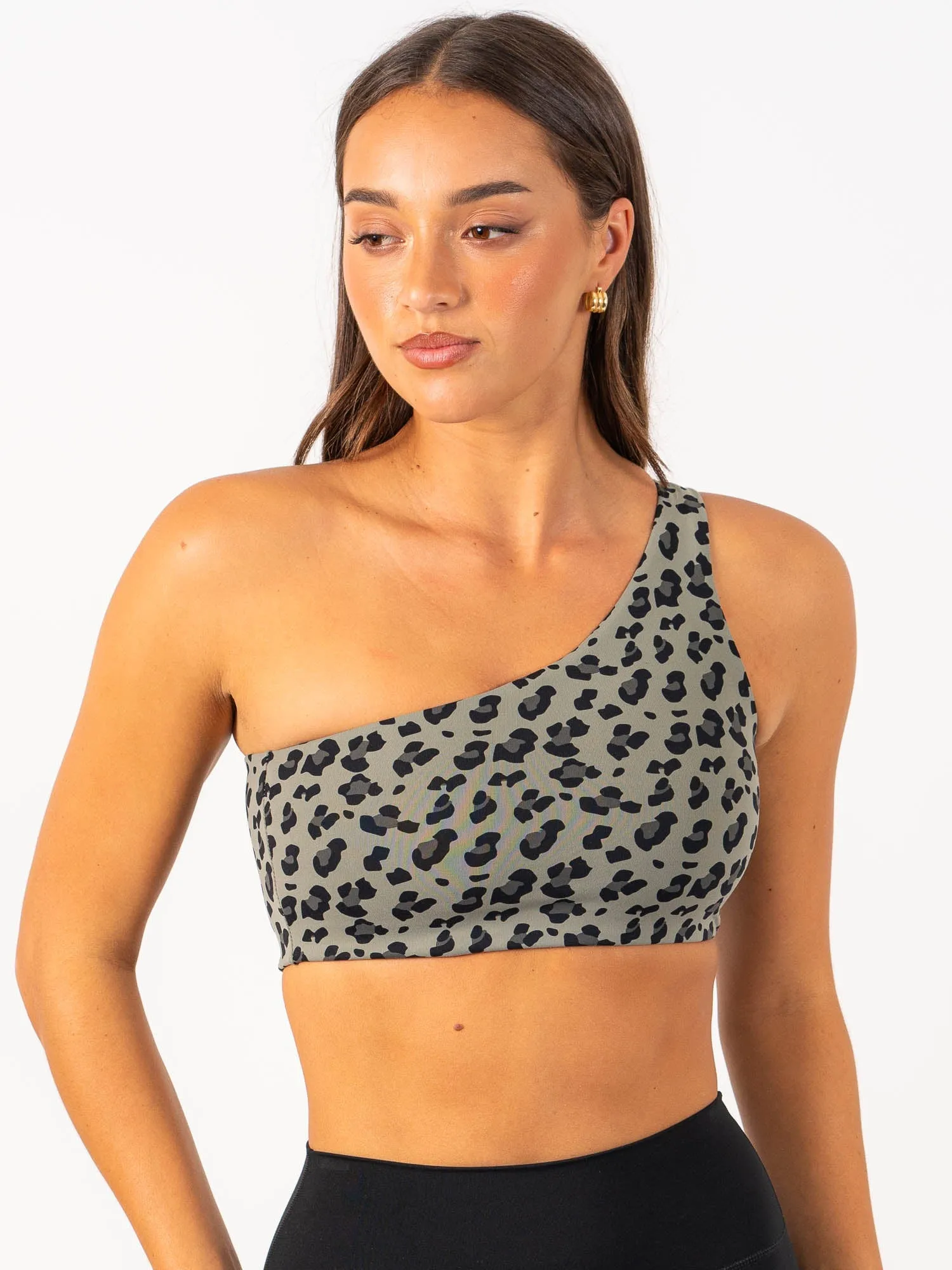 Snag Free Fabric Non-Slip Comfort Adapt One Shoulder Sports Bra - Khaki Leopard
