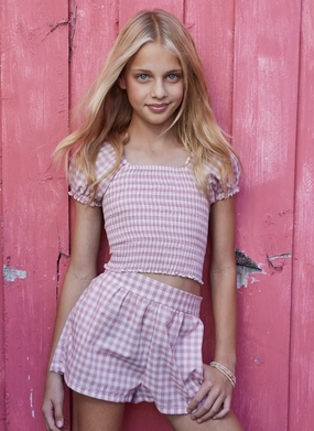 Indoor kids' outfits Denim items for children Ivy Short Set - Rose Gingham