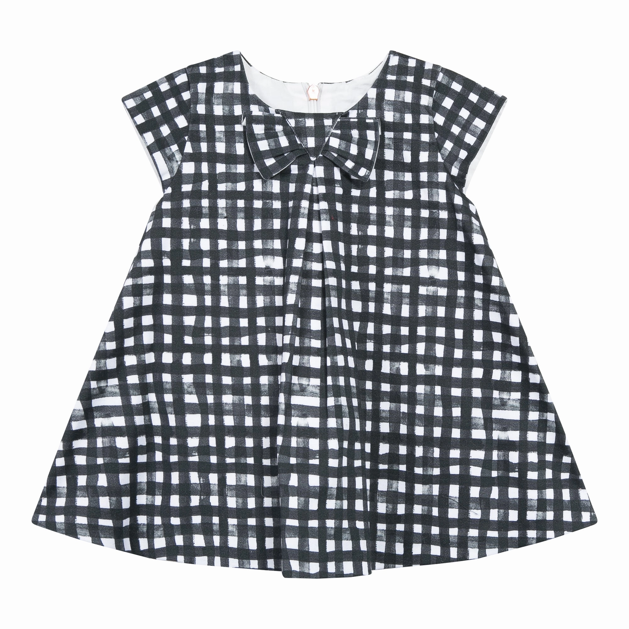 Jean Bourget Kids Baby Girl Black Plaid Short Sleeve Dress Angelic