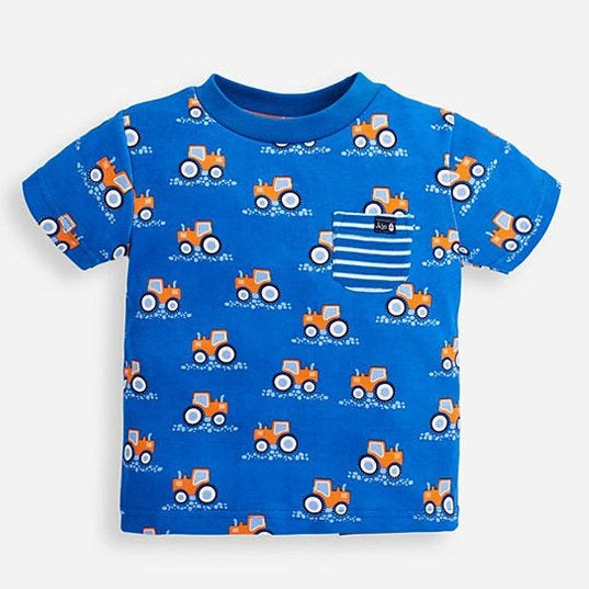Jojo Maman Bebe Kids Boy's Cobalt Tractor Pocket T-shirt Favorite