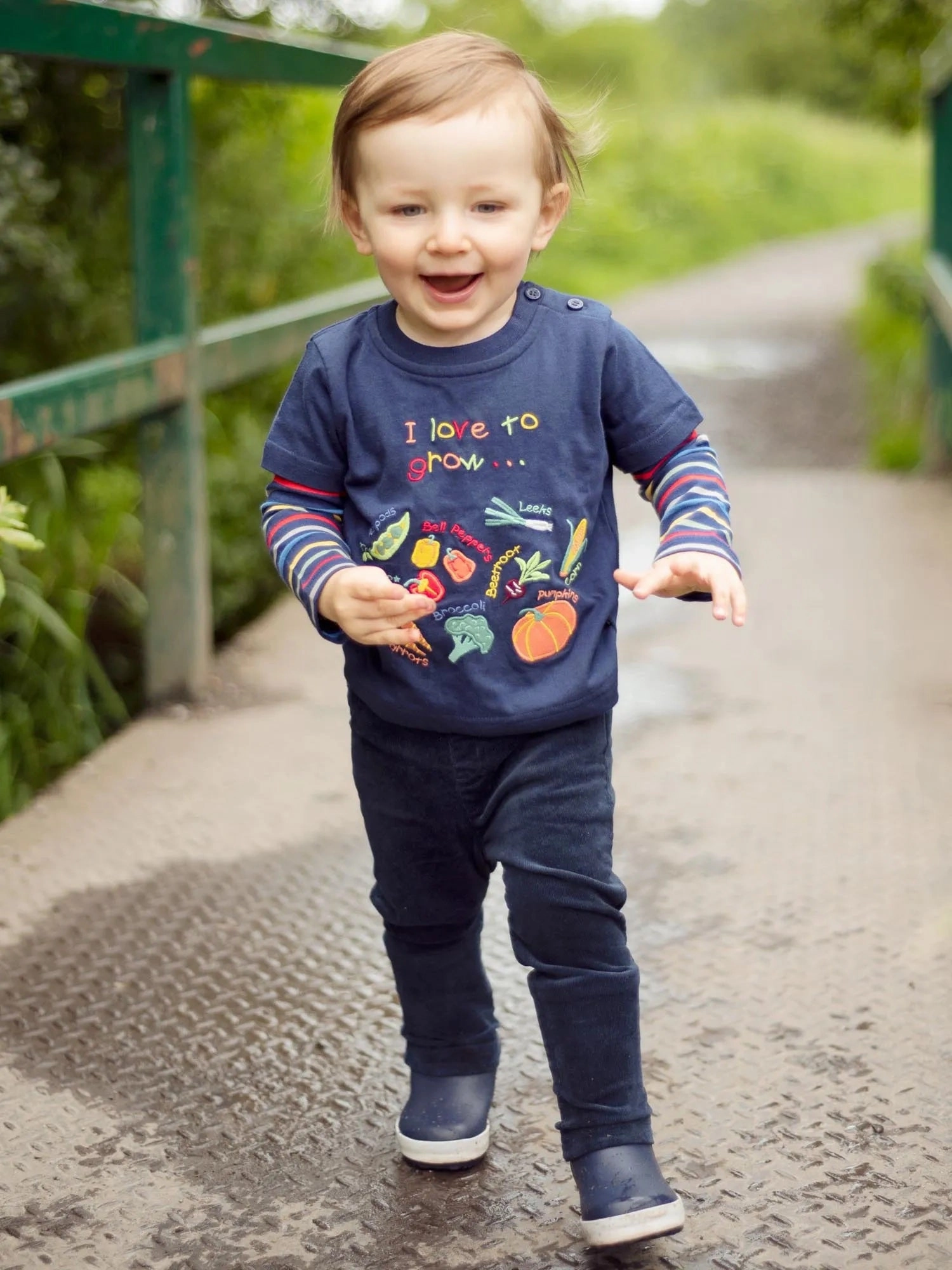 Jojo Maman Bebe Kids Navy Growing Vegetables Top Leather Checked