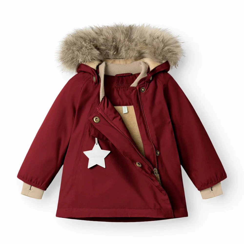 floral >MINI A TURE Kids WANG Winter Jacket w/ Fur Hat - Red Merlot
