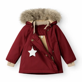 floral >MINI A TURE Kids WANG Winter Jacket w/ Fur Hat - Red Merlot