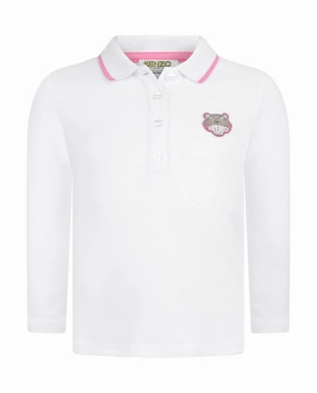Kenzo Kids Girl Logo Polo Shirt in White windproof