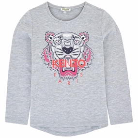 Kenzo Kids Girls Grey Tiger Logo Top timeless Stretchy