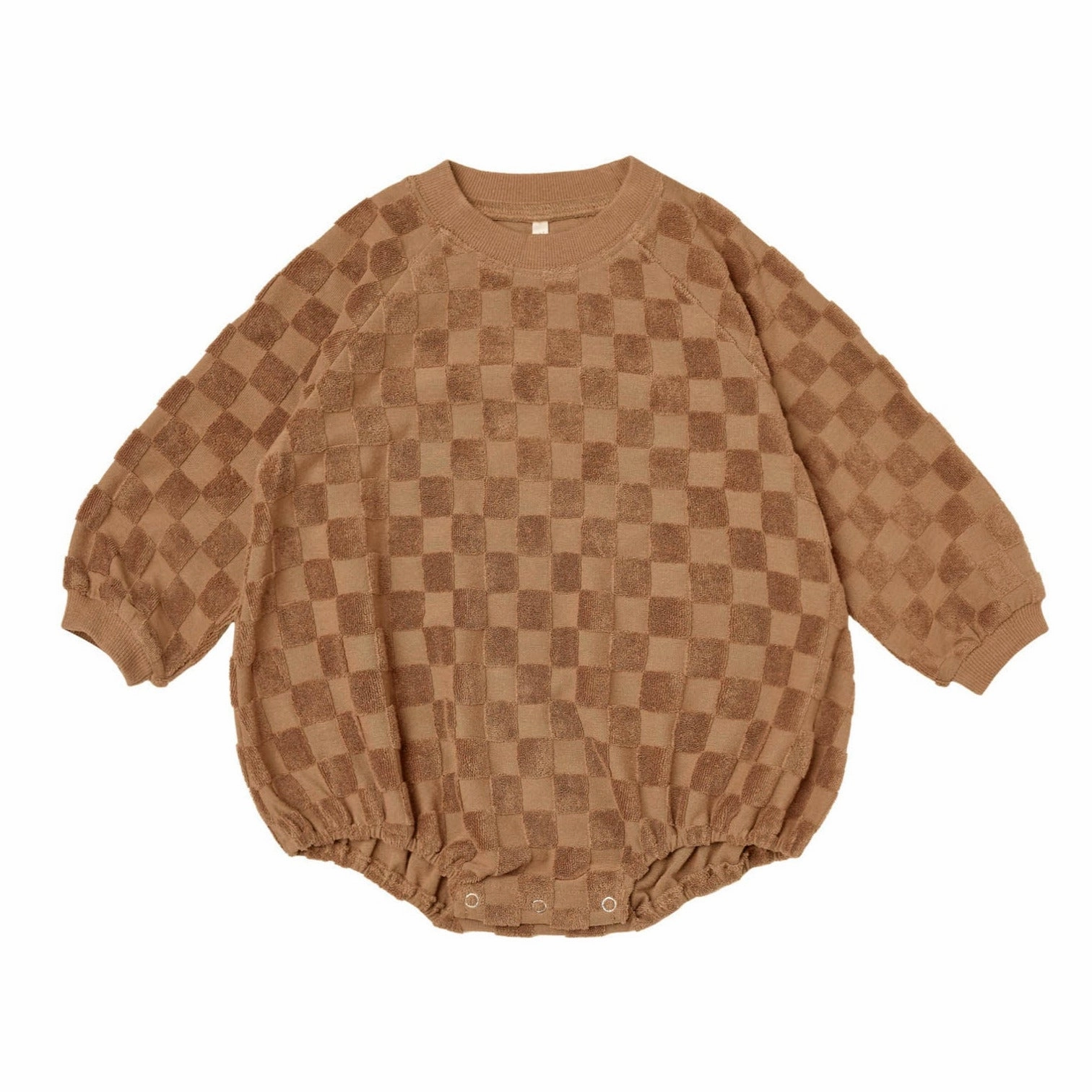 Rylee   Cru Kids Unisex BUBBLE TERRY ROMPER - CAMEL CHECK hand - washable Low - heat dry