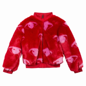 Kenzo Kids Girl Red Eye Print Faux Fur Bomber Jacket maximalist playground