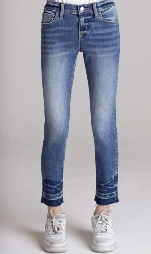 Checked Girls Dark Blue Skinny Jeans