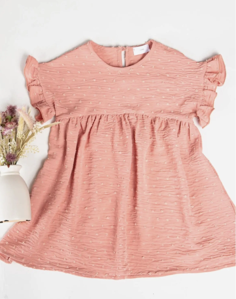 Kids Woven Swiss Dots Babydoll Mini Dress Low contrast children's clothes Skinny