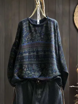 Quick Dry Performance Babakud Women Autumn Retro Cotton Printed Pullover Sweater