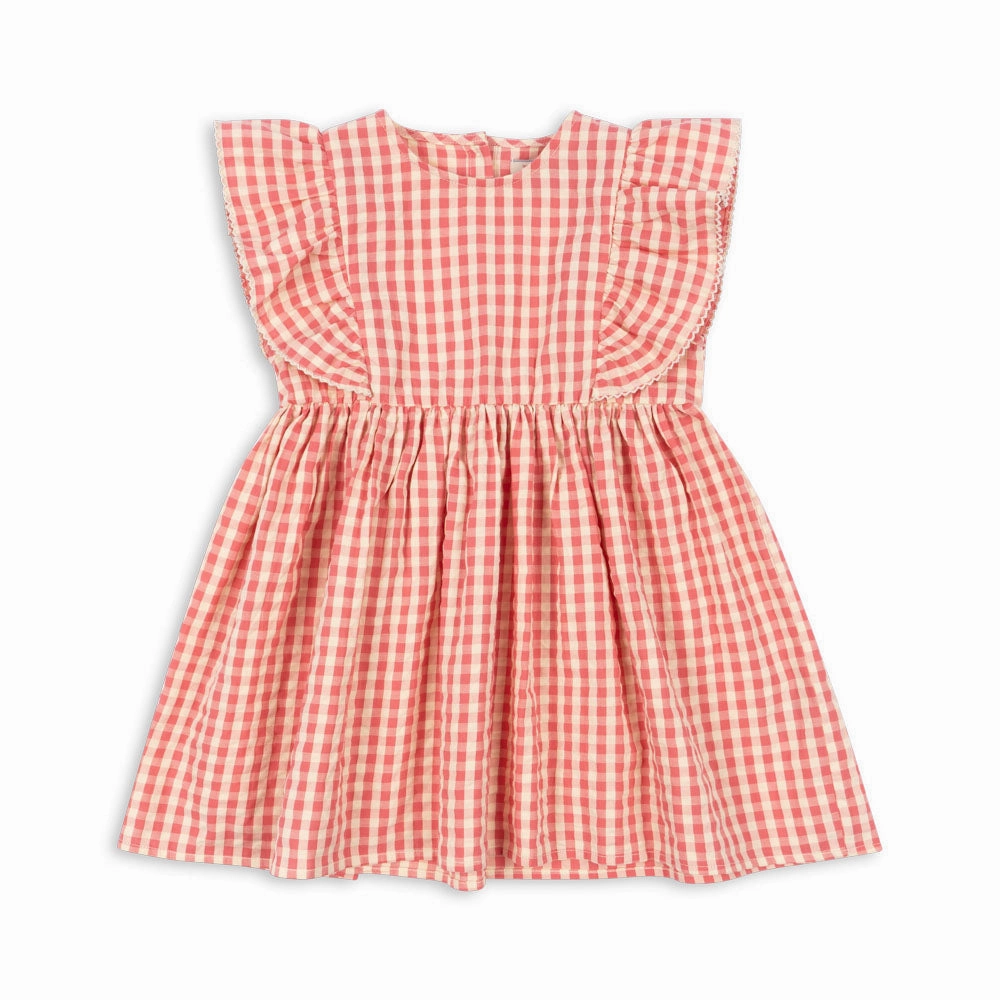 Konges Sloejd Kids Kim Frill Dress Gots - Flamingo Plume Check Urban Lounge - Wear