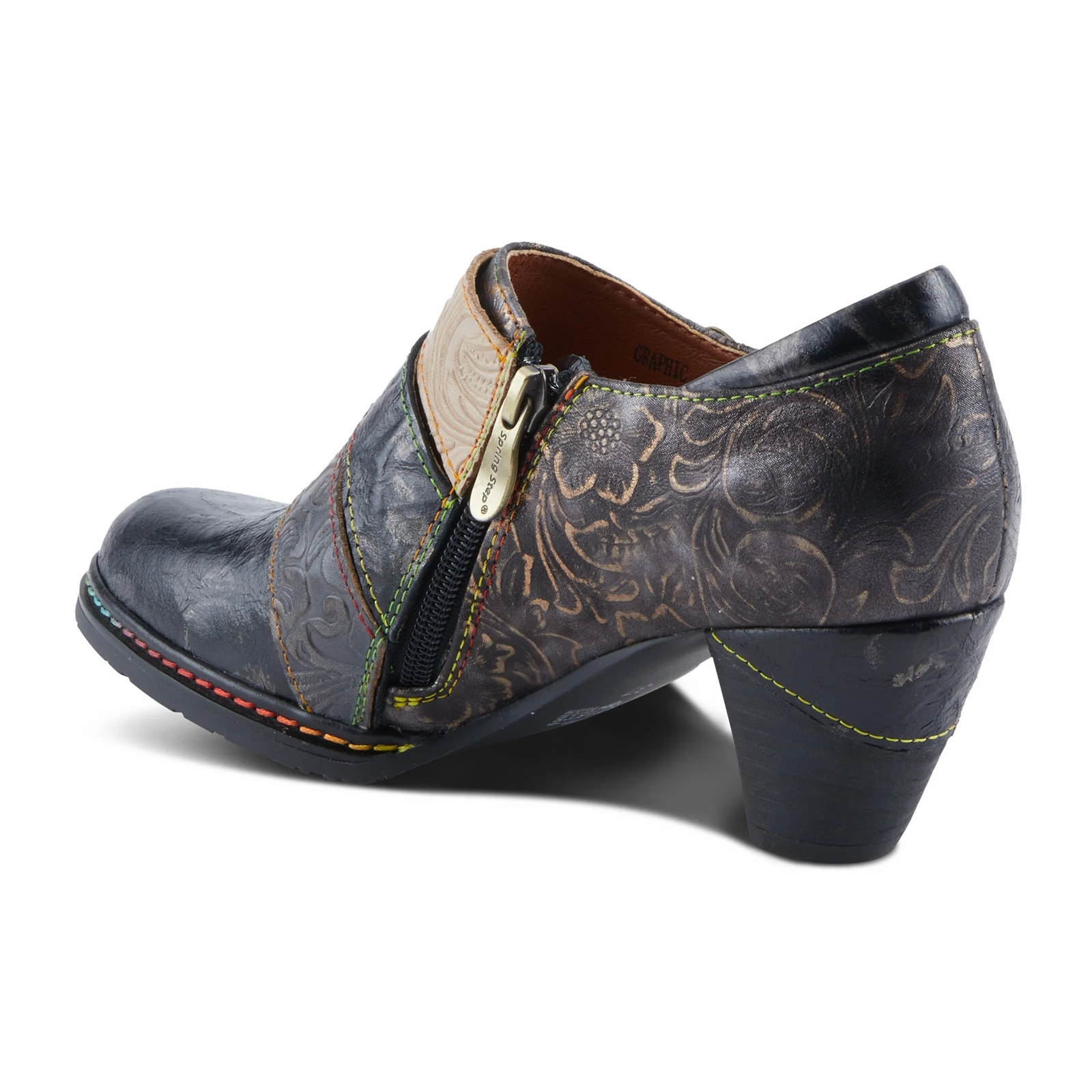 L'Artiste Graphic Heeled Ankle Boot (Women) - Black Metallic Soft Pace