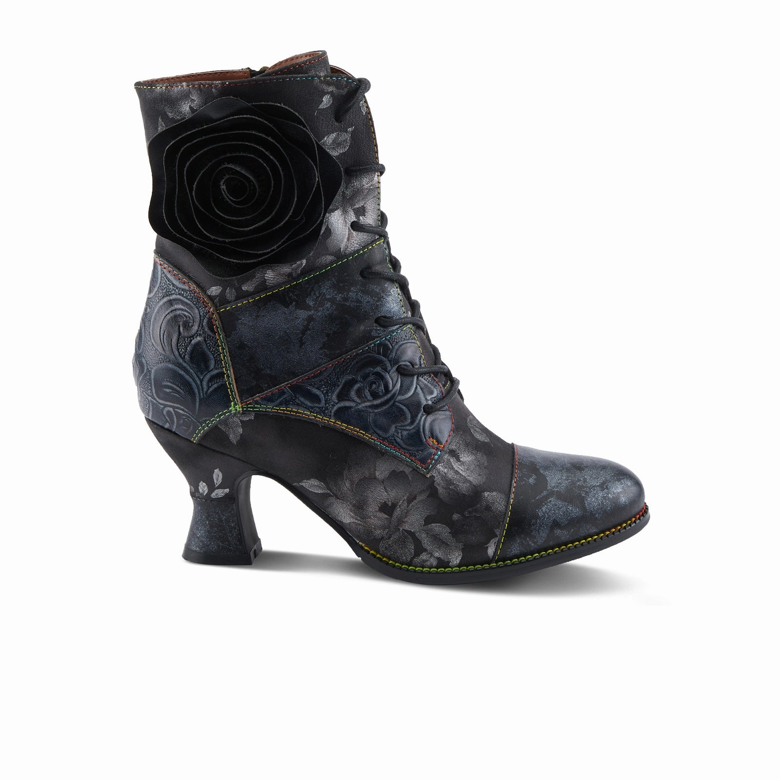 Lightweight Design Strong Steps L'Artiste Roselia Heeled Ankle Boot (Women) - Black Multi