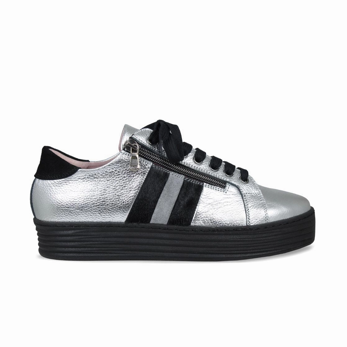 Stable Walk Harley Stripe: Silver Leather & Black Pony