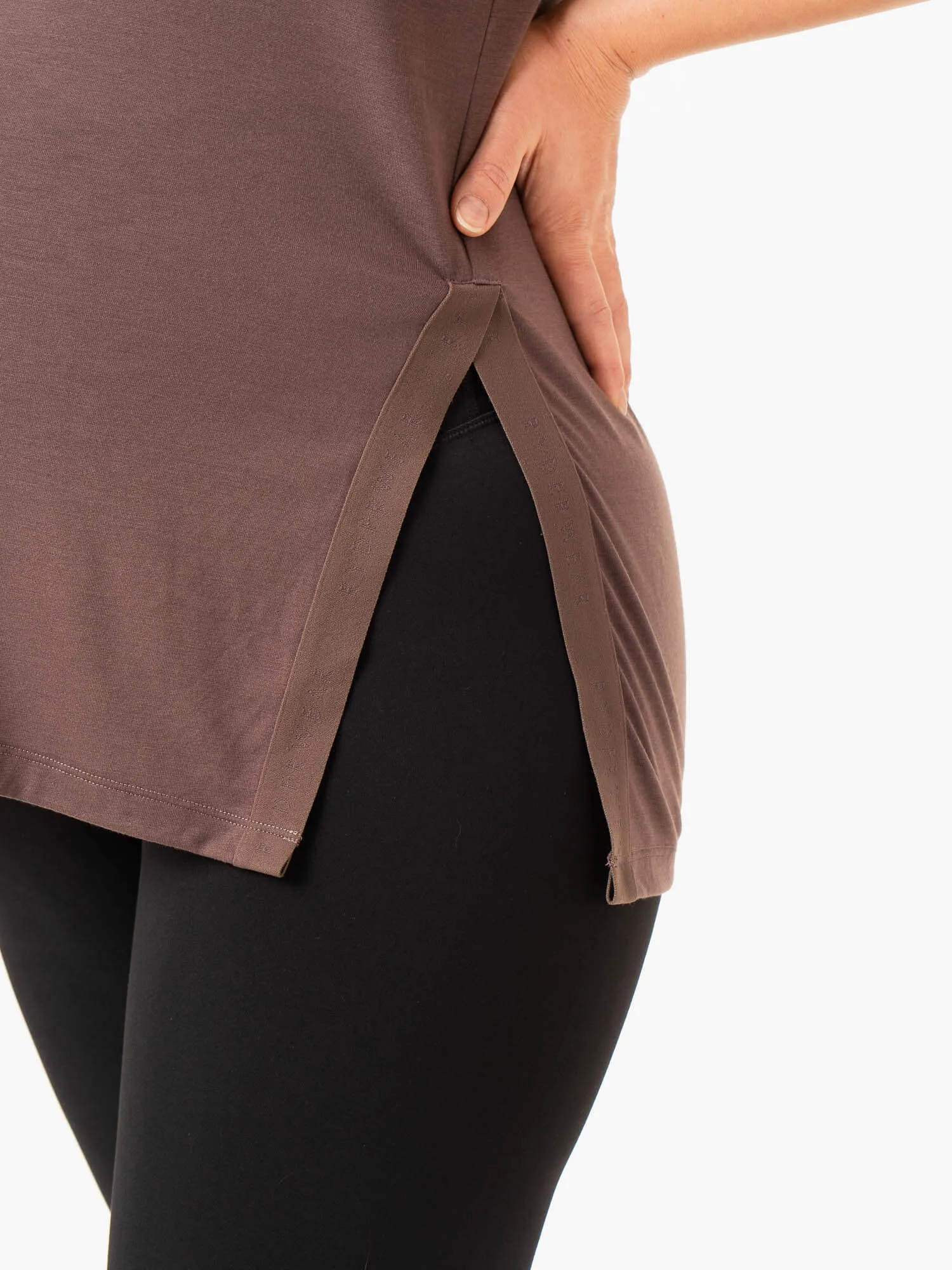 Double Stitched Hems Active Bump Tank - Chocolate