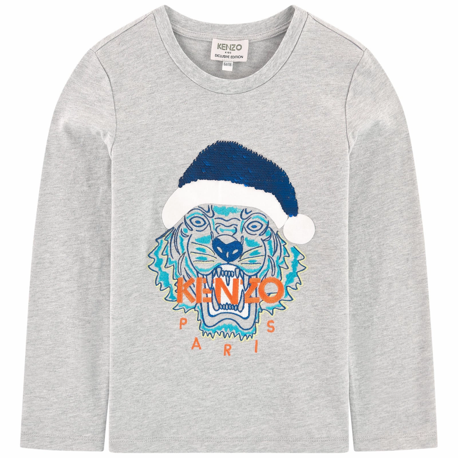 Kenzo Kids (Special Edition) Sequin Tiger Long Sleeve Shirt Top in Grey Summer Boys' fashion items